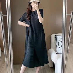 Miyake Folded Spliced Dress for Women's 2024 Summer New Unique Design with A Slim and Loose Style Maix Dress