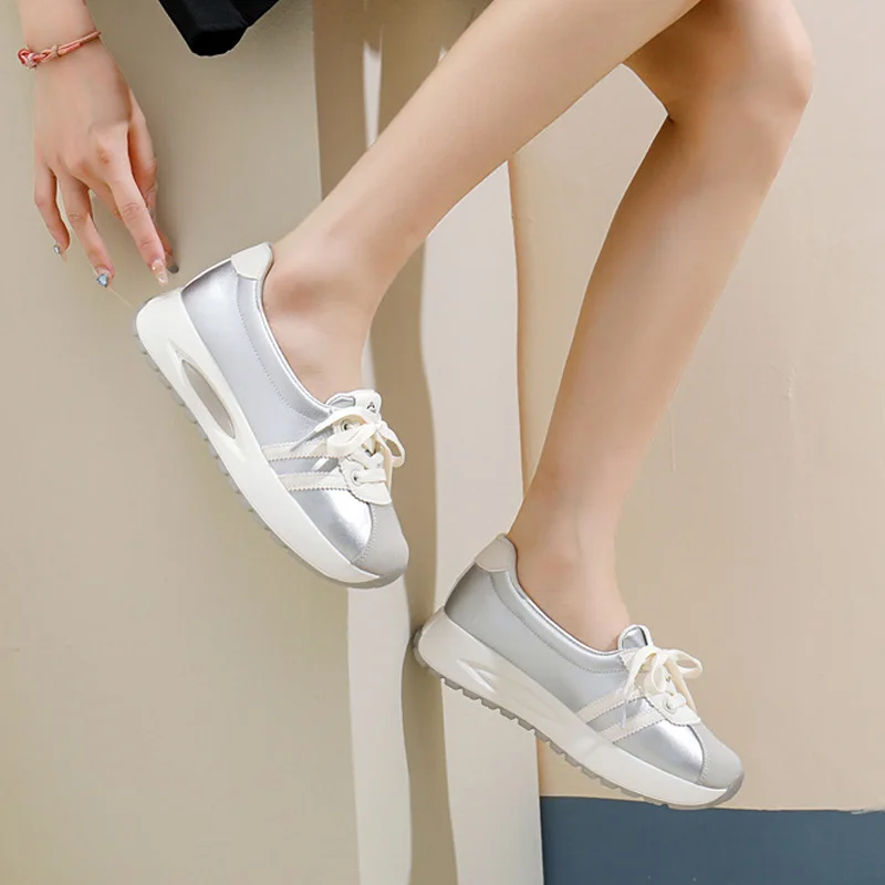 2024 Women Sneakers Breathable Leather Running Shoes Designer Shallow Lace-up Casual Shoes Fashion Thick Sole Platform Sneakers