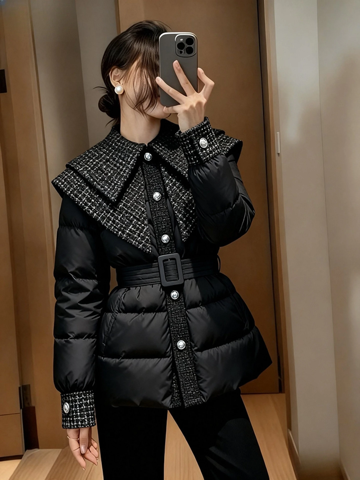 

Женская куртка-пуховик Bla с поясом, зима 2025 г., новая уникальная красивая верхняя одежда aoguan Sle, длинный свеч с высокой талией