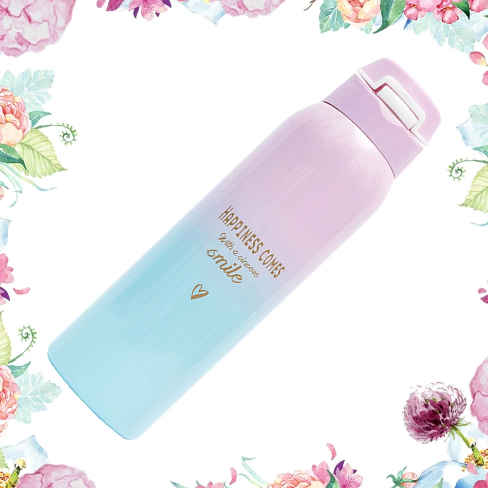 Stainless Steel Vacuum Cup Vacuum Cup Students Stylish Vacuum Cup Bounce Cover Vacuum Cup (480ml Pink Cover) - Image 5