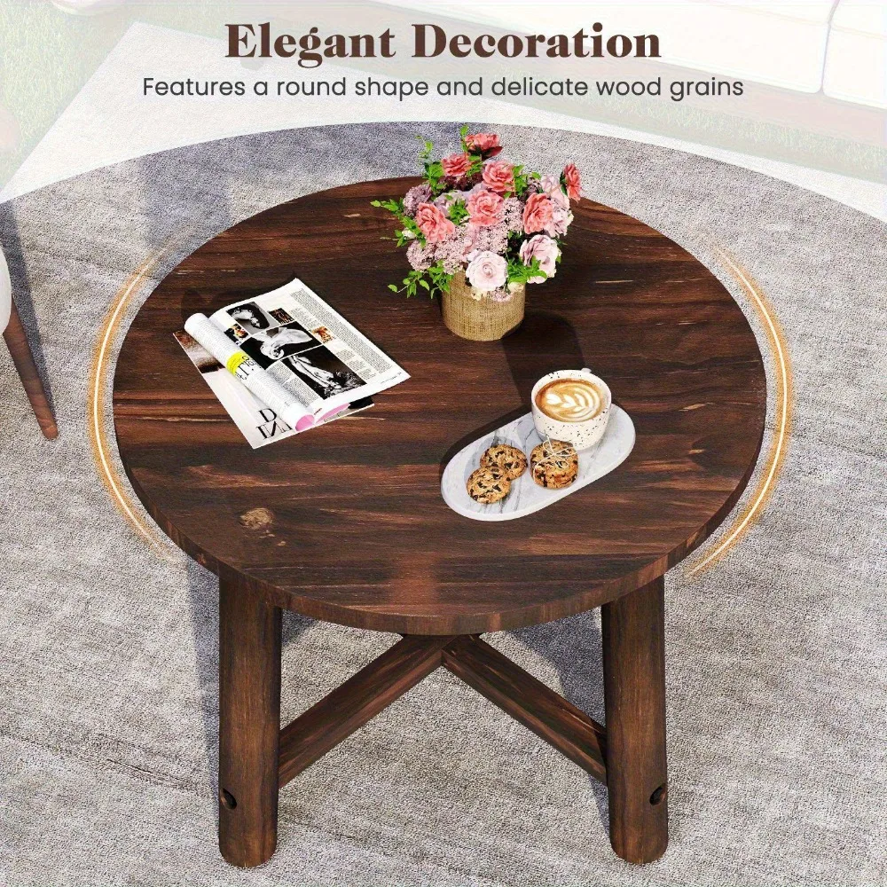

Outdoor Side Table, Patio End Table with Solid Wood Structure, Round Coffee Table for Garden, Deck, Poolside & Indoors, Brown