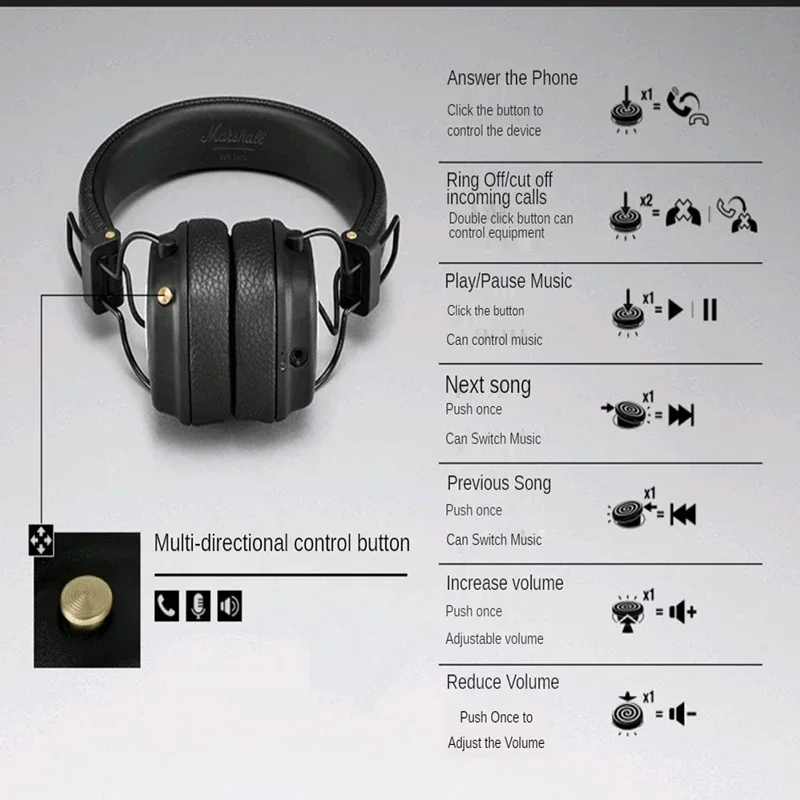 Original marshall major iii sem fio dobrável bluetooth fone de ouvido surround 3d graves profundos esporte fone de ouvido vídeo jogos