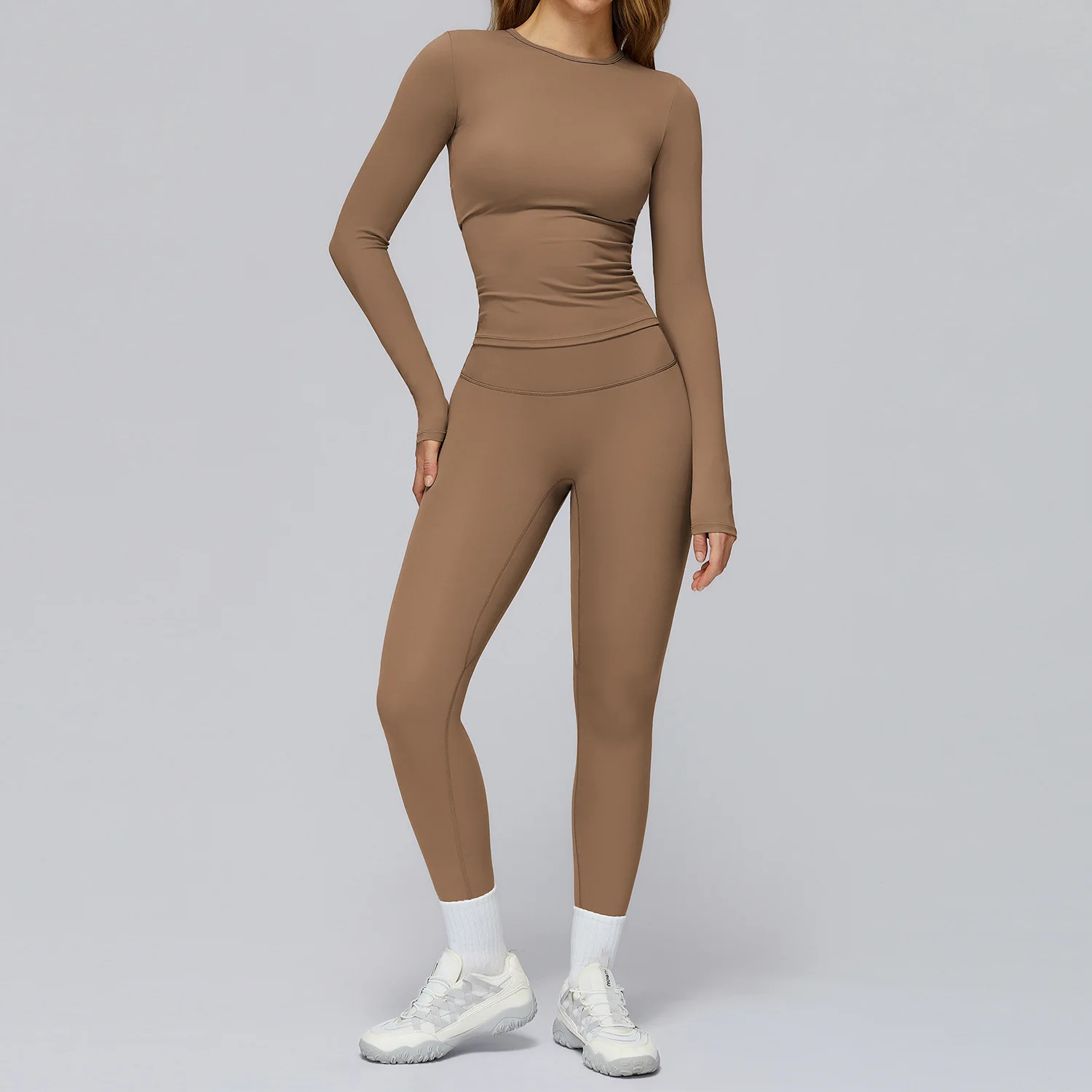 Women Seamless Workout Set 2PCS Yoga Set Fitness Long Sleeve Crop Top High Waist Leggings Sports Suits Gym Workout Clothing