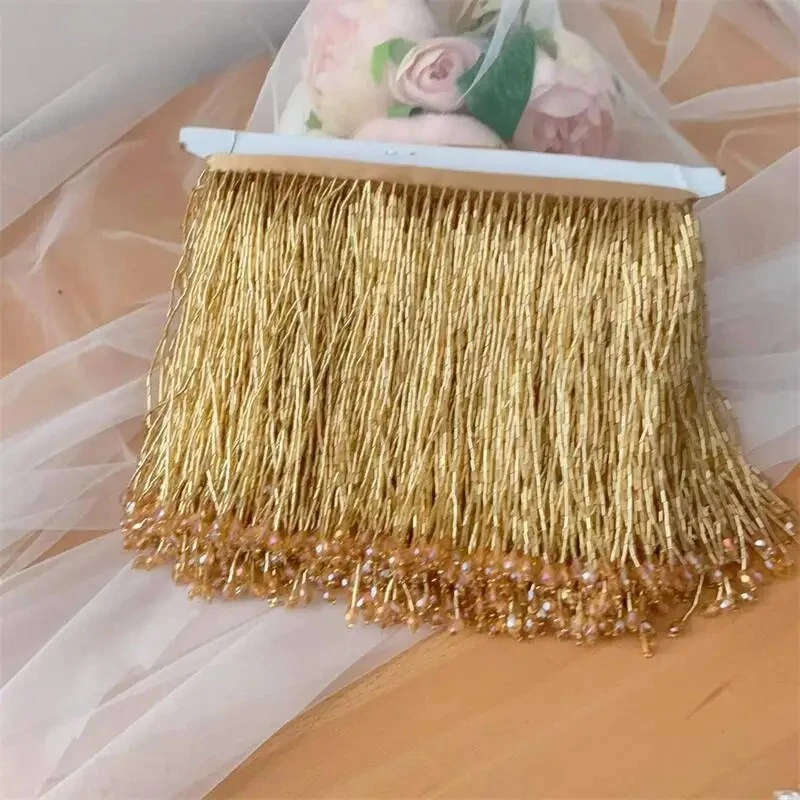 5-1Y.20Color 16cm High Crystal Glass Beads Tassel Handmade Lace Trim DIY Wedding Dress Headdress Decoration Accessories RS4047-2