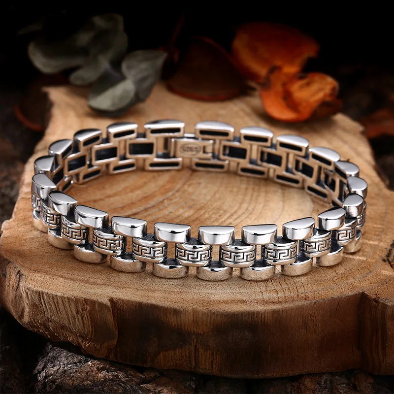 925 Sterling , Chain, Textured Strap Bracelet, Thai Silver Vintage Jewelry