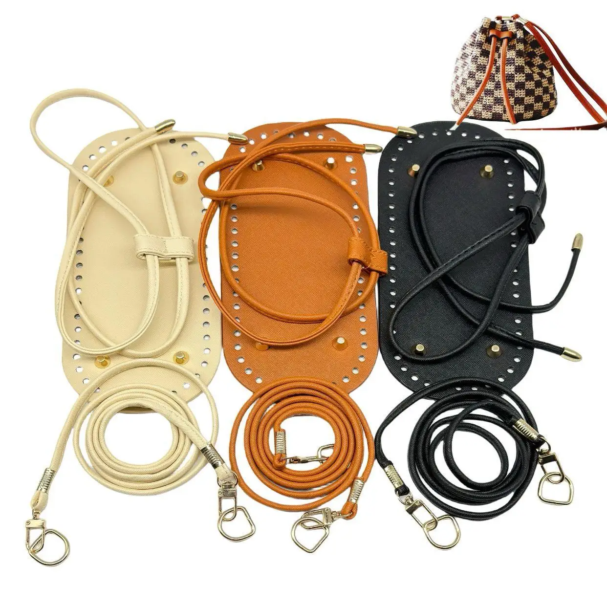 3Pcs/set Handmade Bag Bottom PU Leather Bucket Bag Base with Shoulder Strap For Knitted Bags DIY Crochet Bag accessories