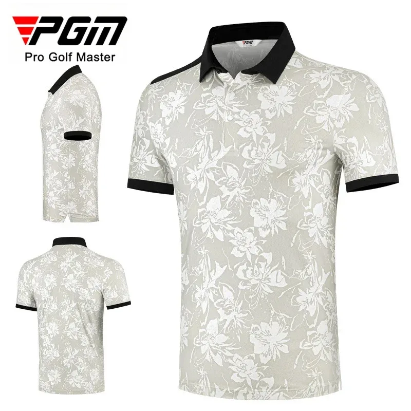 

PGM Men Golf Short Sleeved T-shirt with Digital Printing Summer Quick Drying Polo Shirt Top YF806