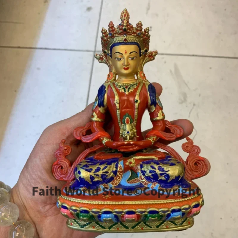 High grade COLOR Drew gilding Buddha brass statue HOME temple effective protection Tibetan Nepal Amitayus Amitabha God Buddha