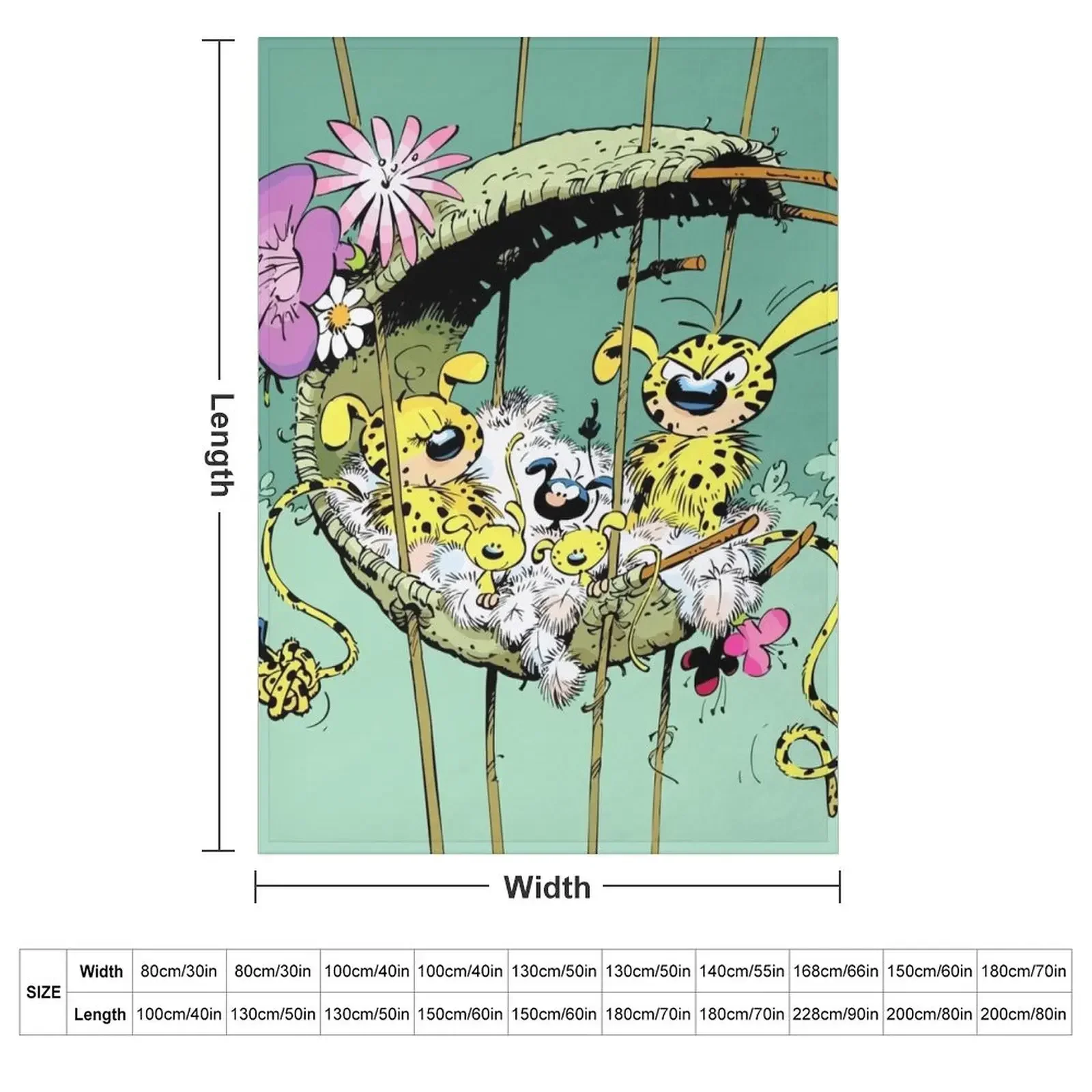 Marsupilami with family in nest / Green design Throw Blanket
