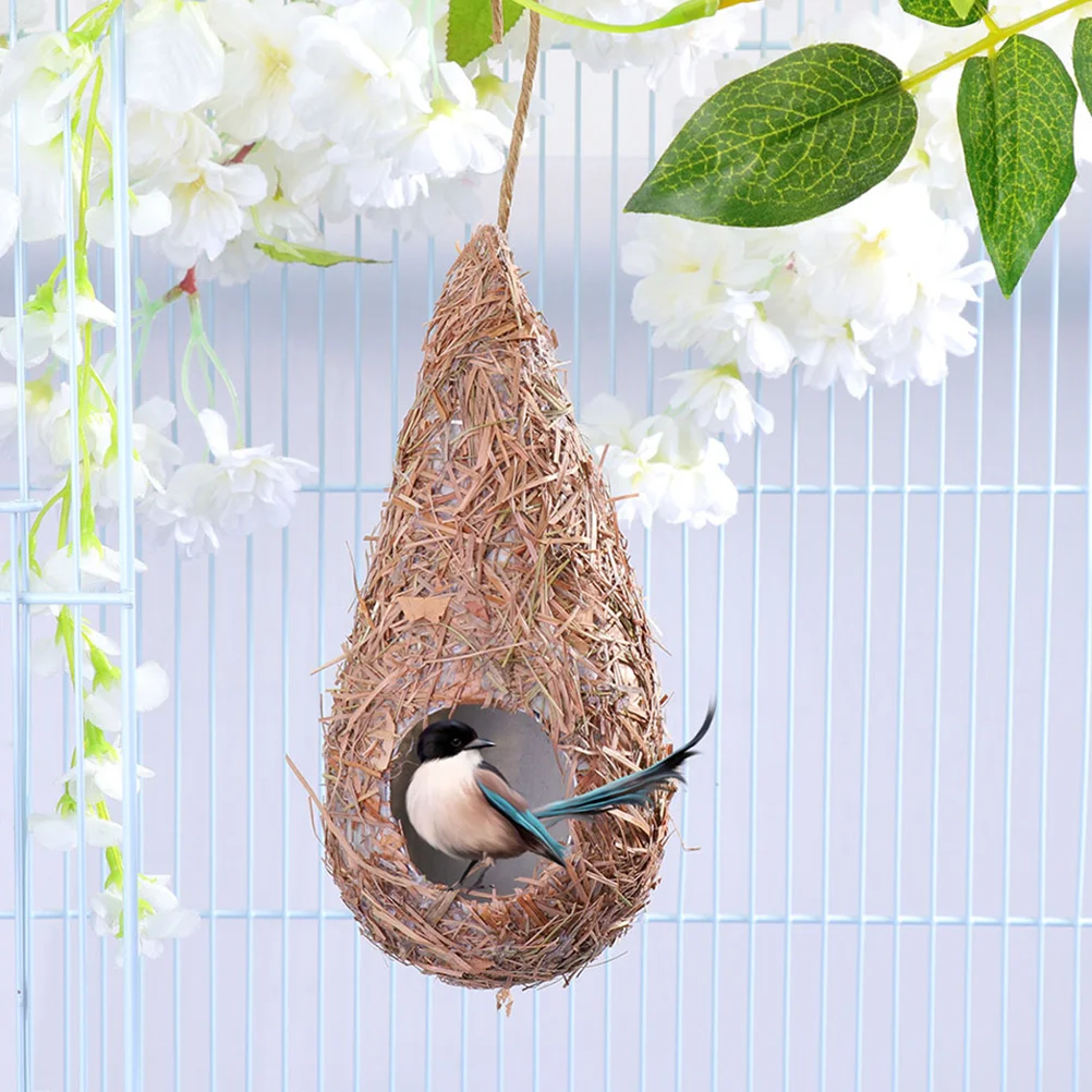 4 Pcs Outdoor Decor Grass-woven Simulated Bird Nest Hanging Birdhouse Nests Handwoven Straw