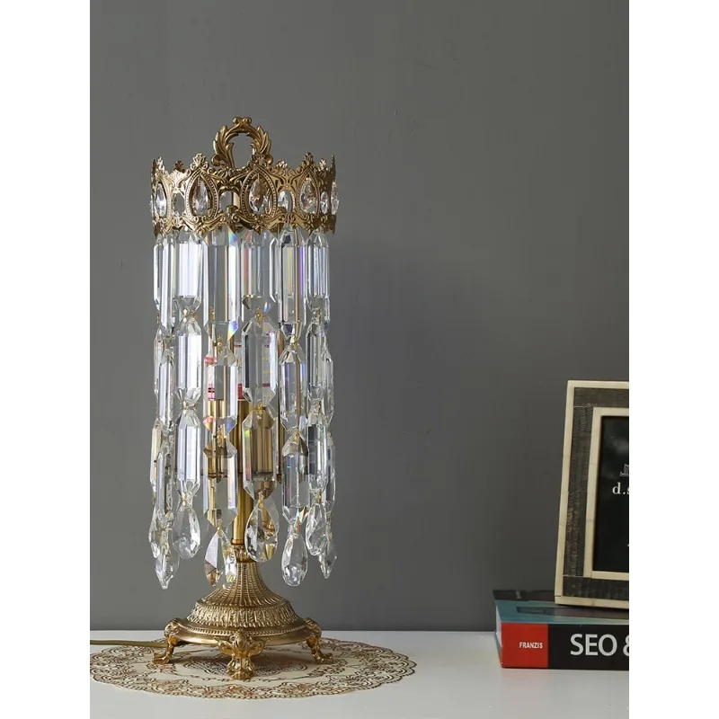 European light luxury bedside lamp French bedroom living room princess room high sense Internet celebrity dresser crystal crown