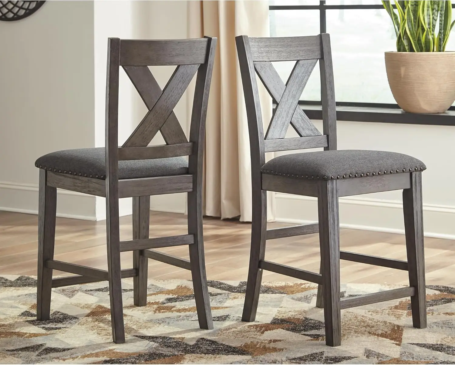 Design by Ashley Caitbrook Rustic 24.63" Counter Height Upholstered Barstool, Set of 2, Gray
