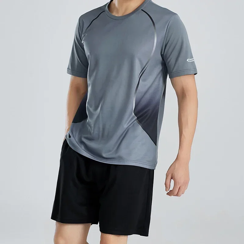 Summer Mens Running Set Short Sleeve T-shirt Jogging Gym Clothes Male Training Shorts Track Suits Outdoor Breathable Sportswear