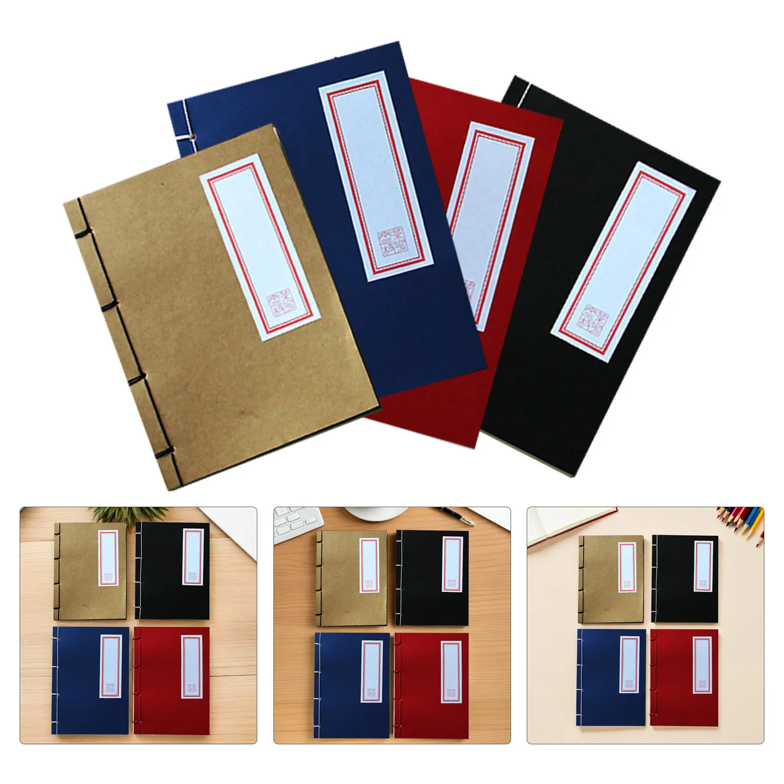4Pcs Vintage Notebook Journal Chinese Style Hardcover Thick Paper Blank Pages Perfect for School Office Writing Meetings Memo