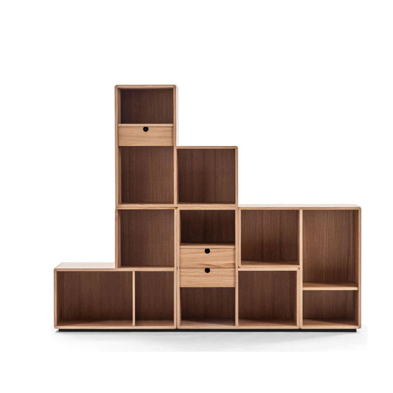 

Solid wood geometric bookshelf storage combination cabinet Japanese-style new Chinese-style simple modern study bookcase locker