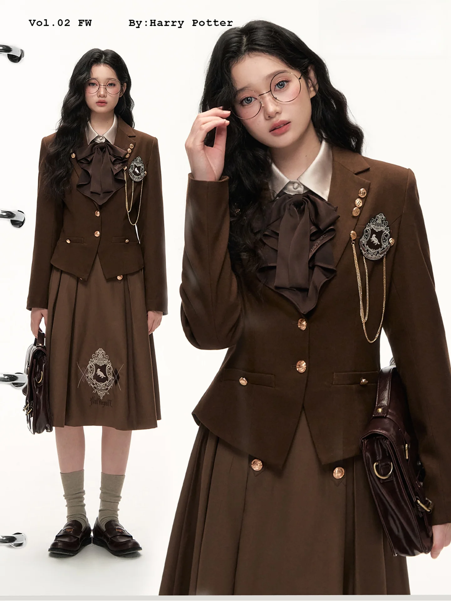 

Комплект одежды Kyouko: пиджак и юбка, стройнящий силуэт, в британском стиле, женское пальто с пуговицами.