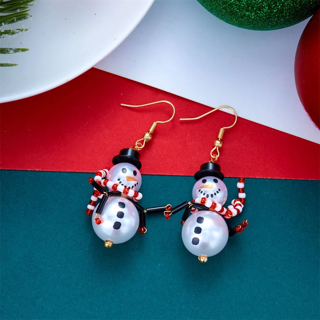 Neues Design Schal-Ohrringe mit Weihnachts-Schneemann für Damen Imitationsperlen Schneemann-Ohrringe Partyschmuck – Detail 5