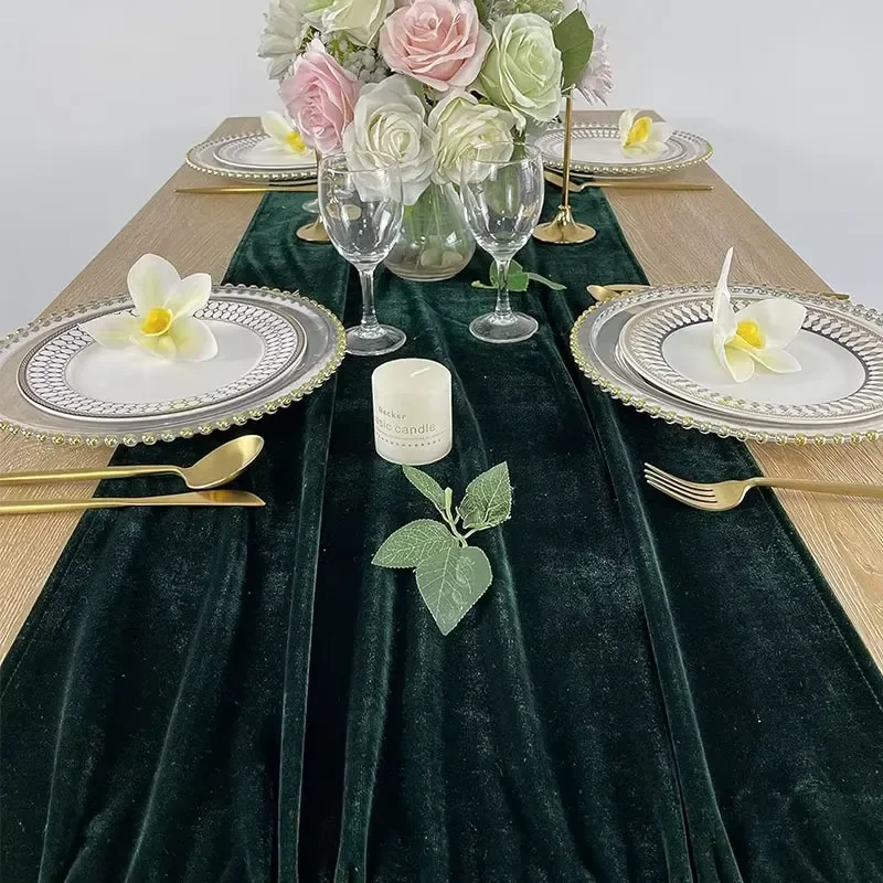 European Style Cross-Border Green Velvet Woven Table Runner and Tablecloth for Hotels Weddings Banquets Holiday Parties