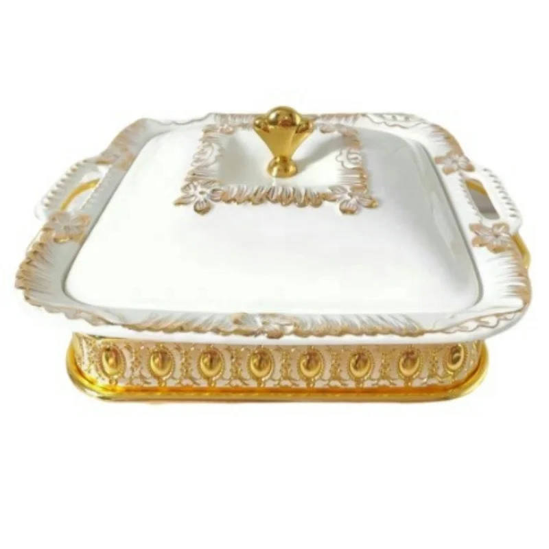 Factory Wholesale Buffet Food Warmer Ceramic Chafing Dishe Rectangular Gold Hotel Party Wedding Universal Container