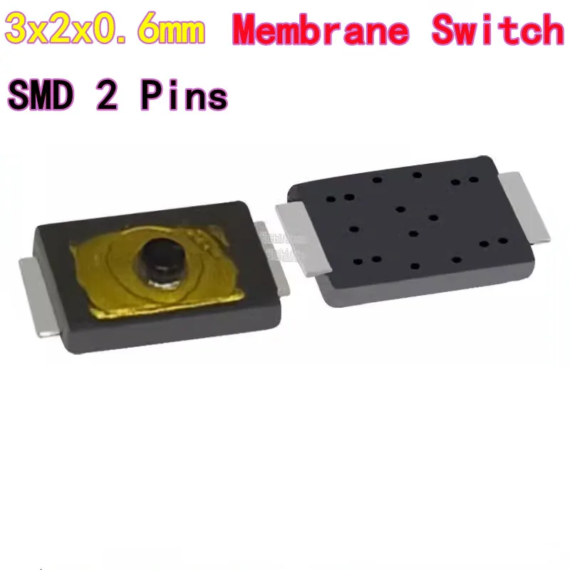 

100 шт. ультратонких тактовых переключателей SMD 2×3×0,6 мм, 2 контакта, плоские контакты 3×2×0,65 мм с водонепроницаемой накладкой точечного типа