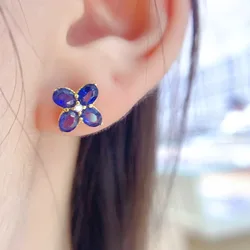 Natural Sapphire Stud Earrings 3mmx4mm Natural Sri Lank Sapphire silver 925 Earrings for Daily Wear