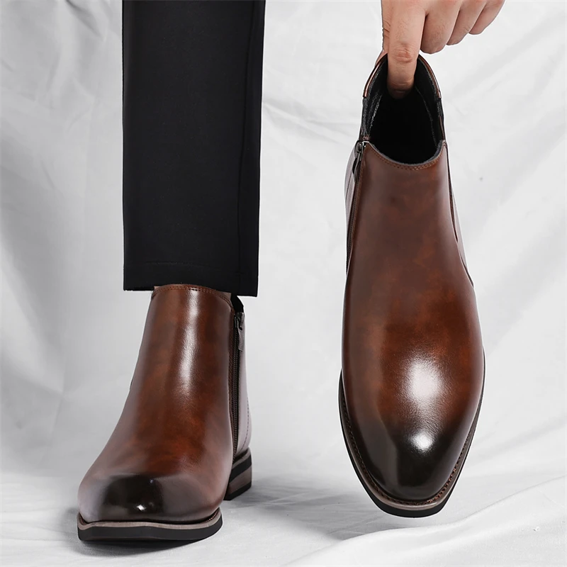 

Fashionable Pointed Business Elegant Casual Leather Boots Winter New Plush Warm Outdoor Men's Boots Brand Quality Chelsea Boots