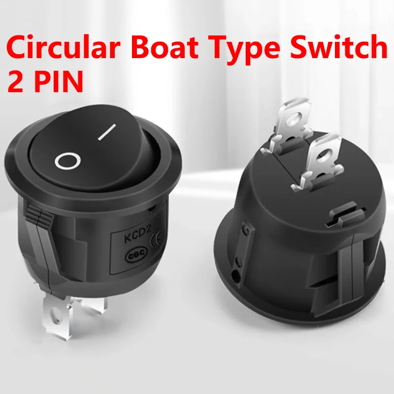 5PCS 20mm Diameter Black 2 Pin ON/OFF Round Rocker Switches 6A/250VAC 10A125VAC Plastic Push Power Button Switch Toggle Switch