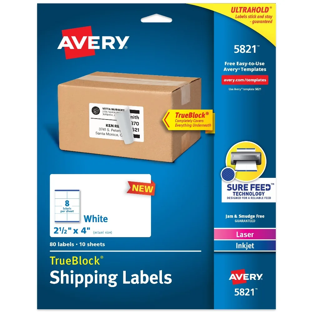 

Shipping Labels 2.5 x 4 Inches White Paper for Laser and Inkjet Printer 80 Labels per Sheet TrueBlock Adhesive Permanent Mailing Address Stickers for Packages Parcel Fulfillment Shipping Supplies