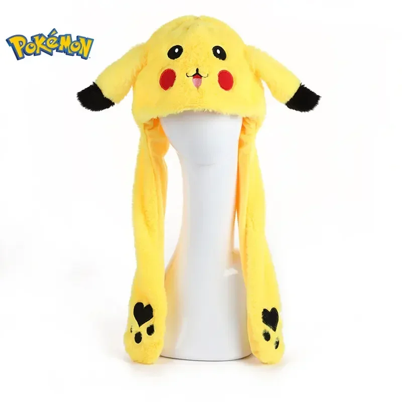 Sombrero de peluche de Pikachu para niños y niñas, muñeco de peluche con orejas de conejo, dibujos animados, parpadeante, movible