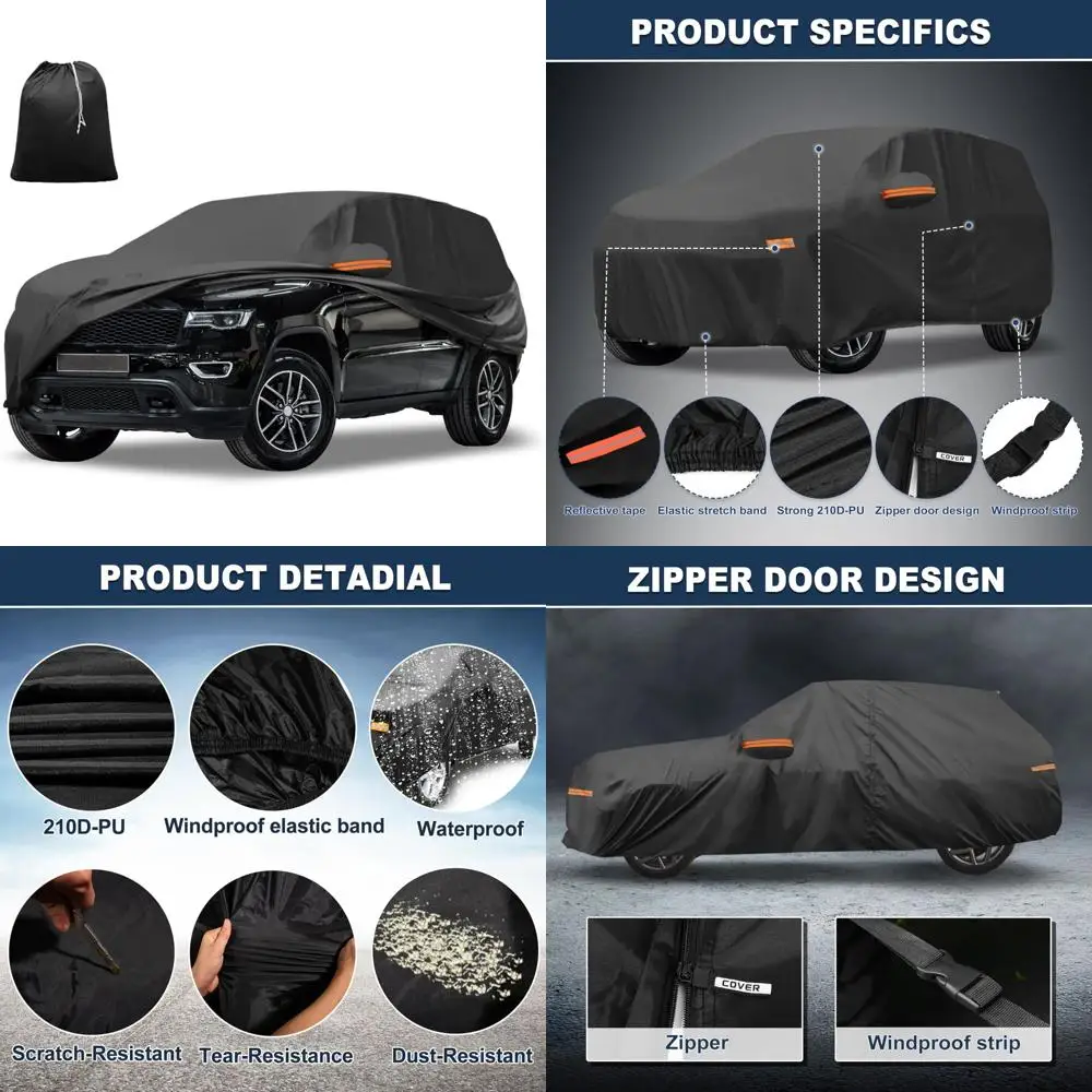 

Full Exterior Cover with Driver Door Zipper Car Cover Waterproof All Weather for Jeep Grand Cherokee 2011-2024 210D-PU Oxford