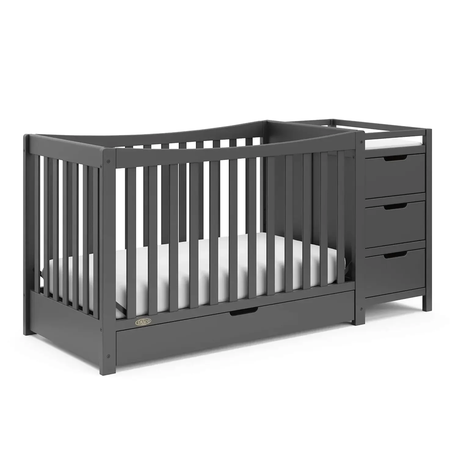 Graco Remi 4-in-1 Convertible Crib & Changer with Drawer (Gray) – GREENGUARD Gold Certified, Crib and Changing -Table Combo