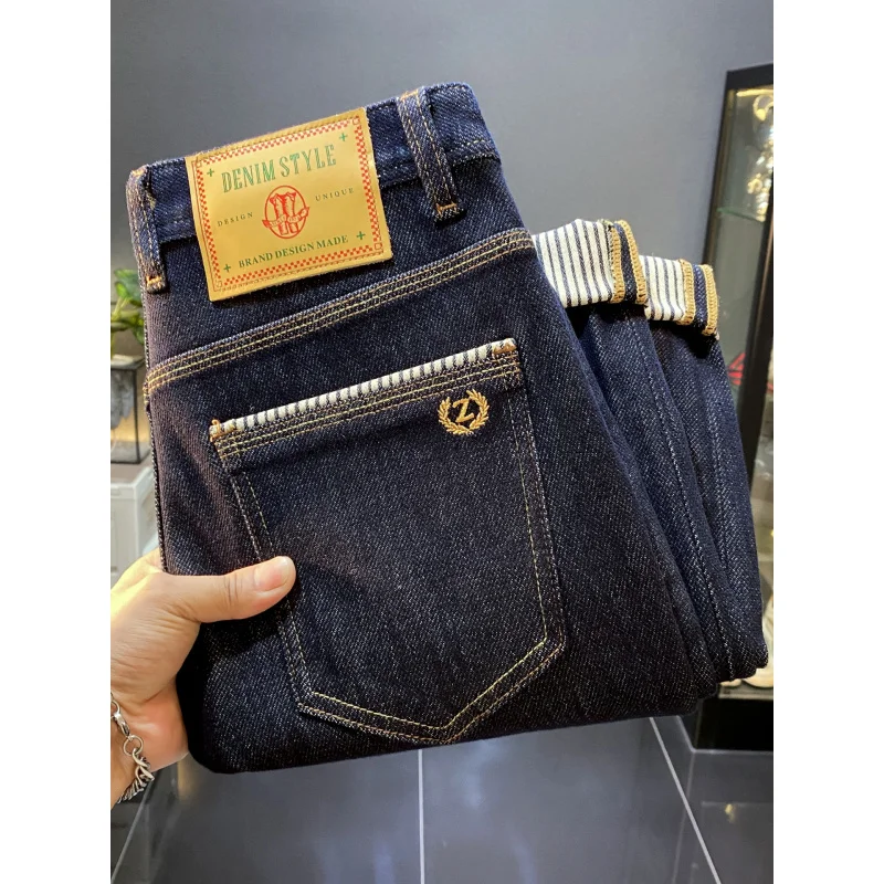 Осень 202, новые легкие роскошные мужские джинсы оригинального цвета в стиле ретро, облегающие, маленькие ноги, четырехсторонние эластичные повседневные длинные брюки