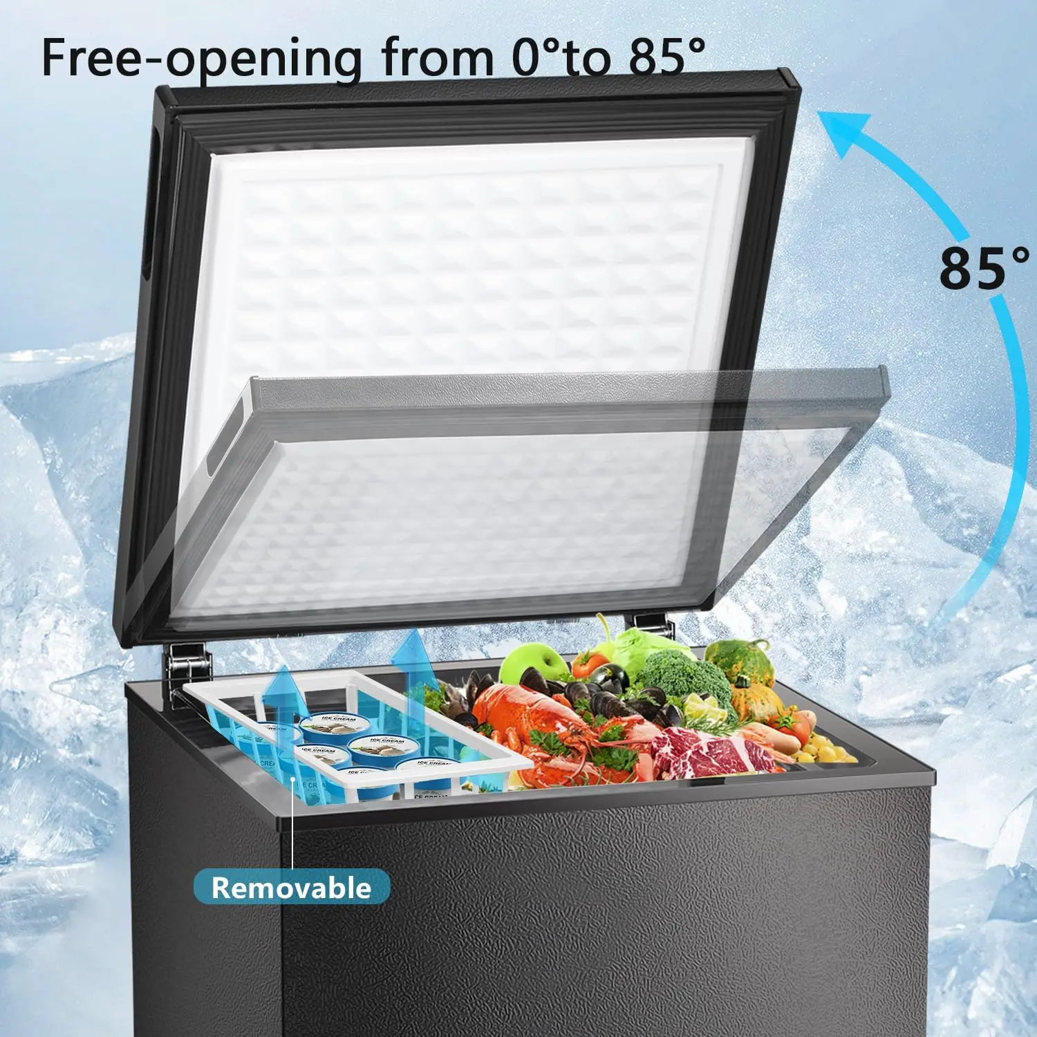 Chest Freezer 3.5 Cubic Feet with Removable Baskets and Defrost Water Drain, Deep Freezer, Adjustable Temperature, Energy Saving