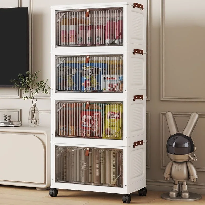Open-and-Go Foldable Storage Cabinet with Whisper Wheels – Easy-Lift Top Shelf for Living Room & Bedroom, Home Essential