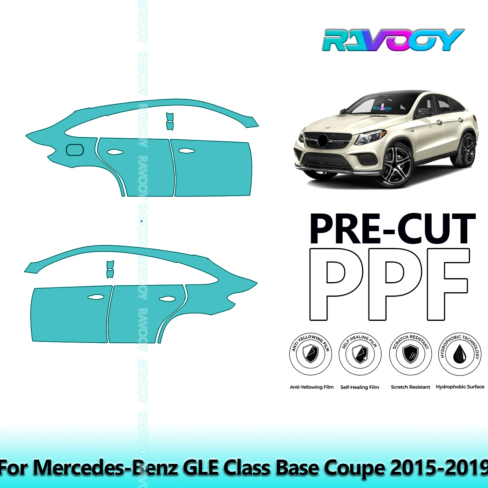 

For Mercedes-Benz GLE Class Base Coupe 2015-2019 8.5mil Pre-Cut PPF Door & A/B Pillar Kit TPU Paint Protection Film Set