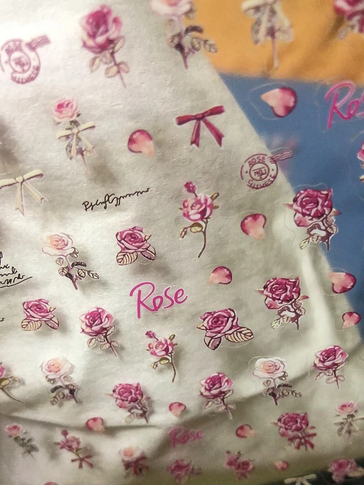 

5pcs Aesthetic Vintage Dried Rose Matte Flat Decals Nail Art Pen Rod DIY Decor Stickers