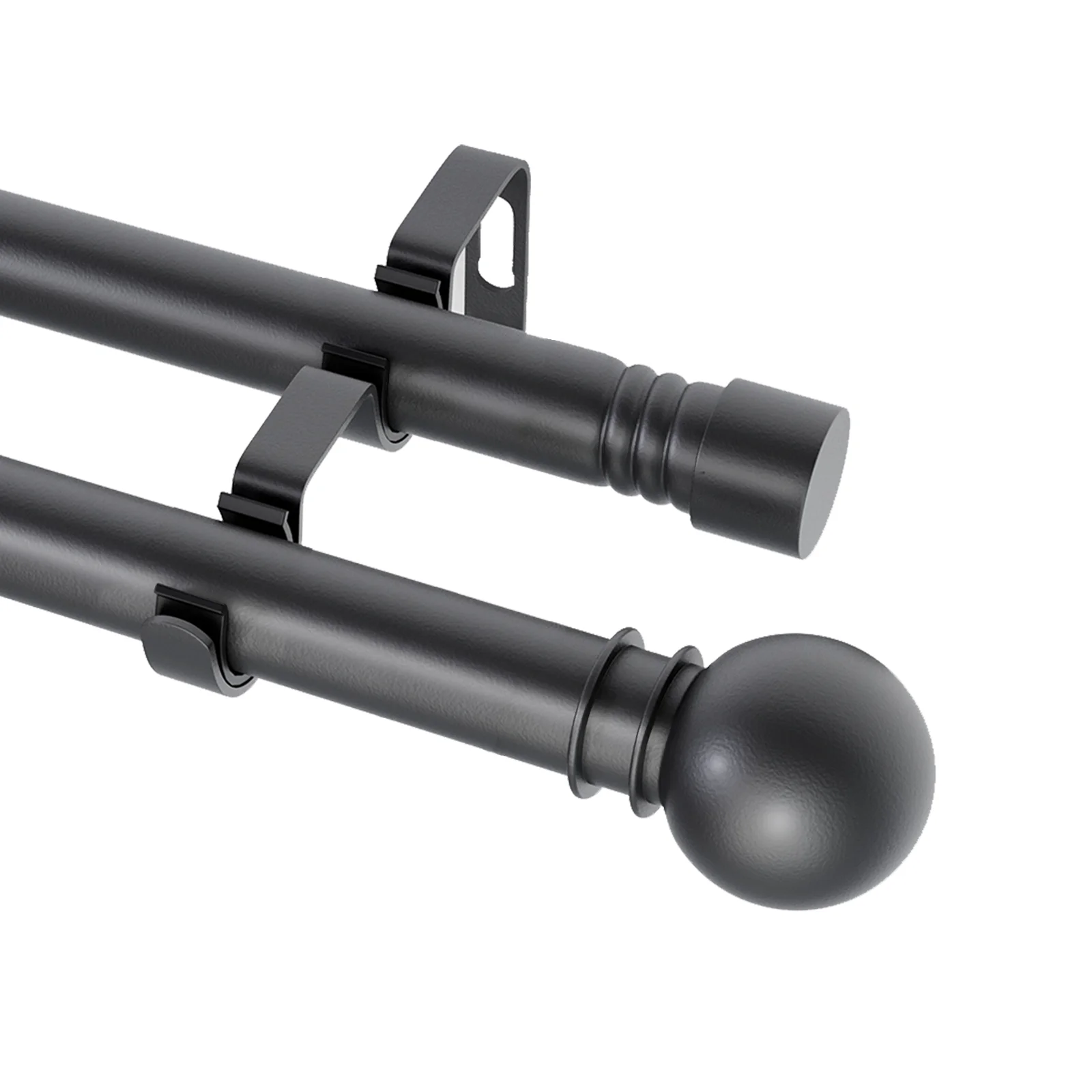 

Double Curtain Rods for Windows, Black Curtain Rod Set with 2 Poles & Brackets, 5/8 Inch Diameter Metal Drapery Rod