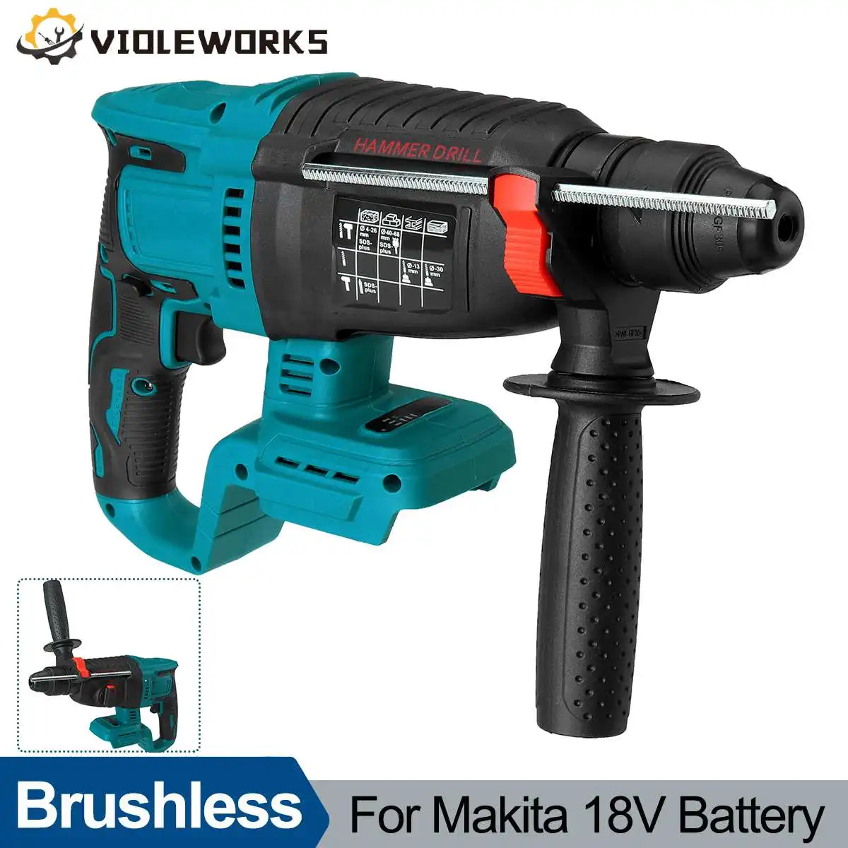 

3-in-1 Electric Rotary Hammer 26mm Brushless Cordless Pick Hammer Household Concrete Drill Tool for Makita 18V Battery