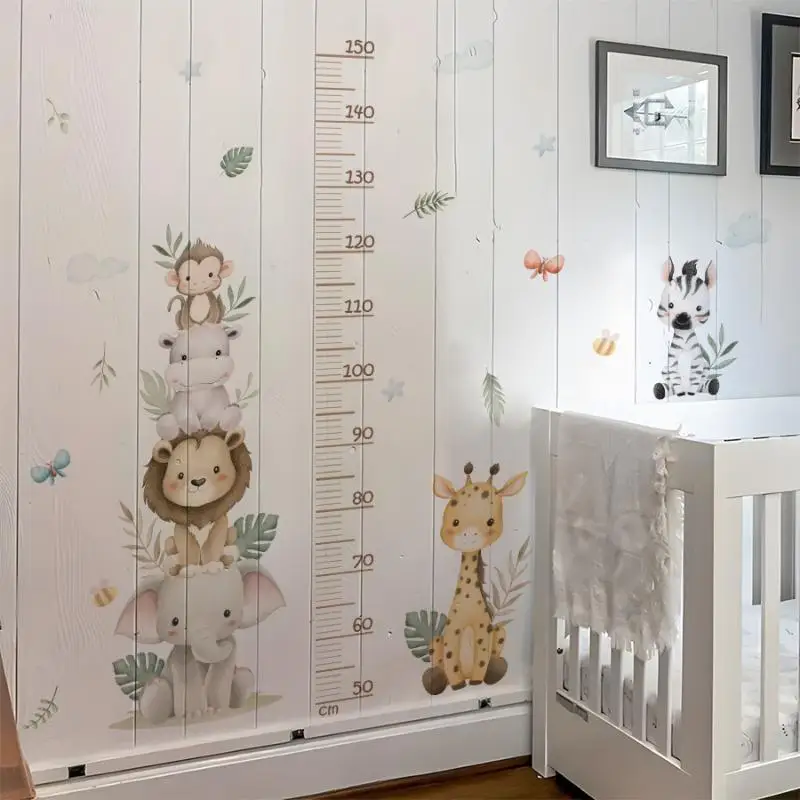 Children's Growth Chart Sticker Jungle Animals Height Ruler Removable Wall Decals For Nursery Room Baby Kids