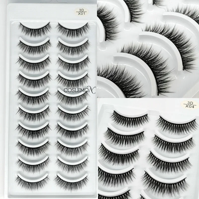 Cílios postiços 3D para maquiagem, cílios longos e macios, extensão dramática natural dos cílios, reutilizável, multi-camada, alongada, 10 pares