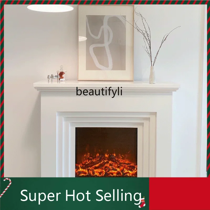 

D071 European Style Fireplace Curio Cabinet Simple Fireplace Solid Wood Heater Simulation Flame