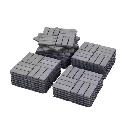 30 PCS Interlocking Deck Tiles Checker Pattern, 12" X 12" Square Light Gray Acacia Hardwood Outdoor Flooring