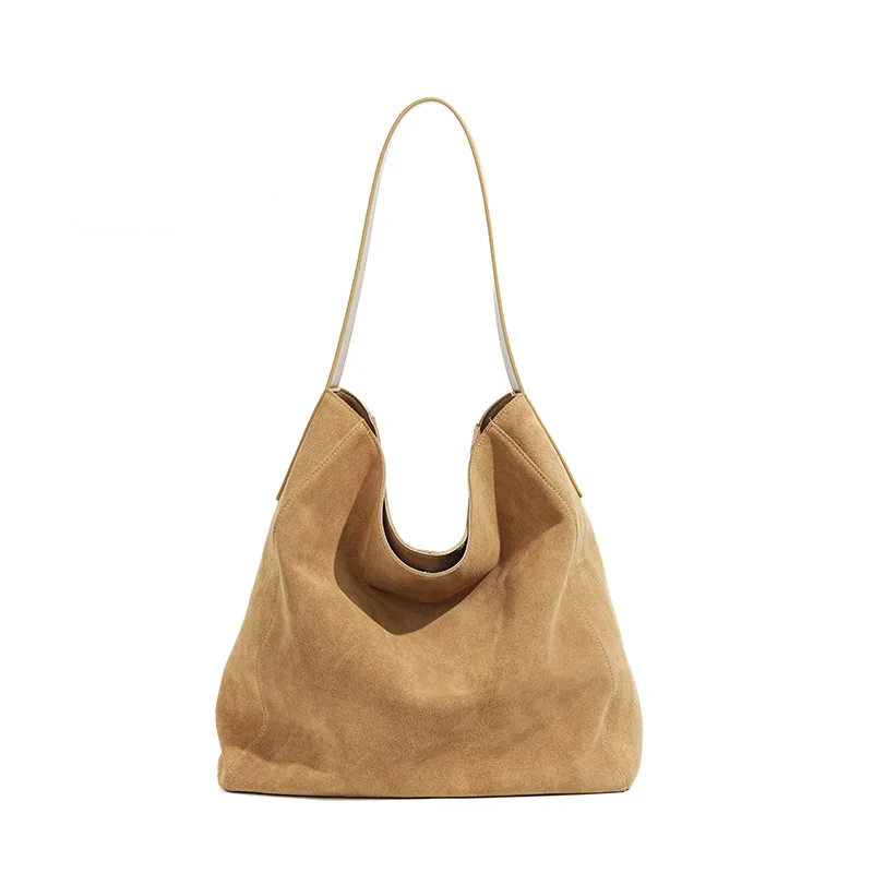 New suede velvet underarm tote bag for autumn and winter Simple large capacity first layer frosted cowhide handbag shoulder bag