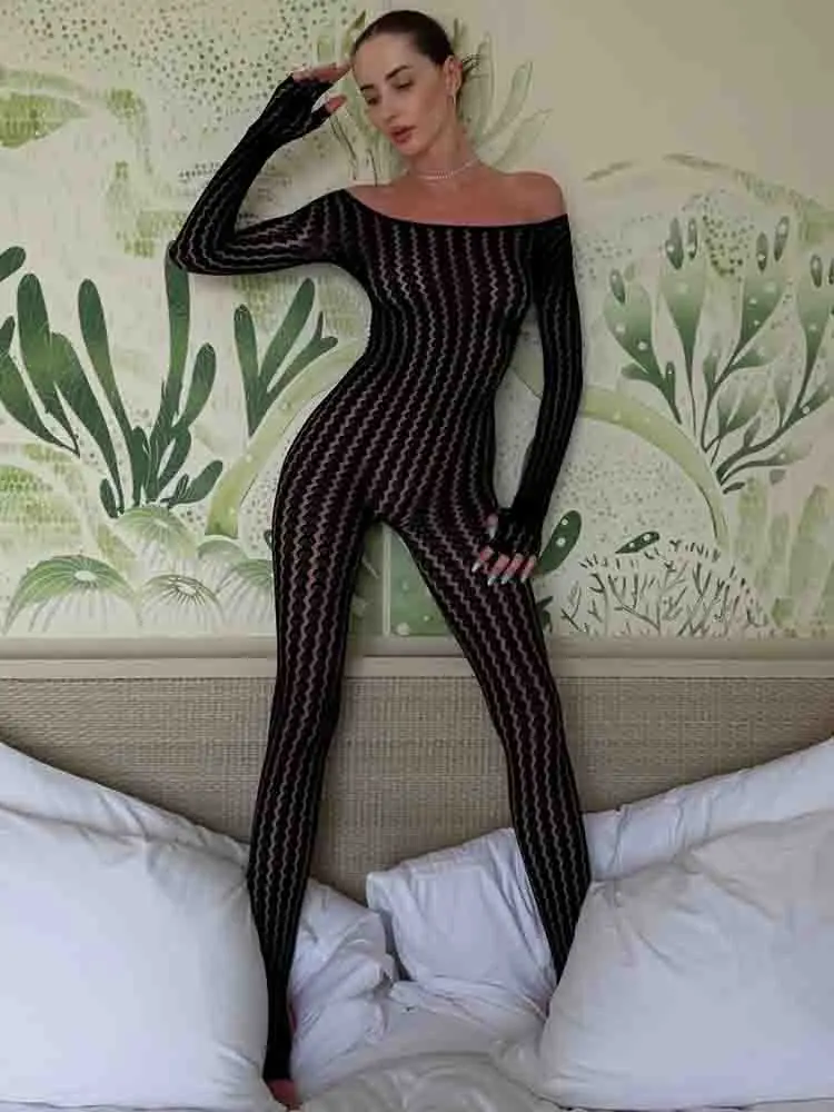Sexy See Through Jumpsuit Women Gothic Cutout Long Sleeve Bodysuit Y2K Sheer Mesh One Piece Catsuit Rave Festival Clubwear 2026