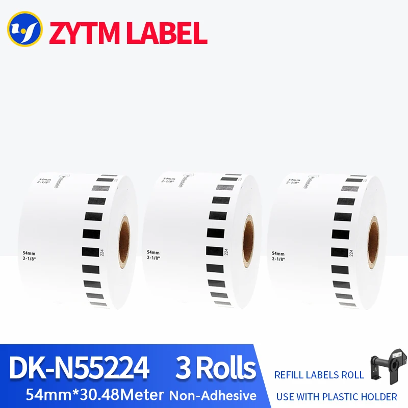 3 Rolls Generic DK-N55224 Label Non-Adhesive 54mm*30.48M Continuous Compatible for Brother QL-700 QL-800 Thermal Printer