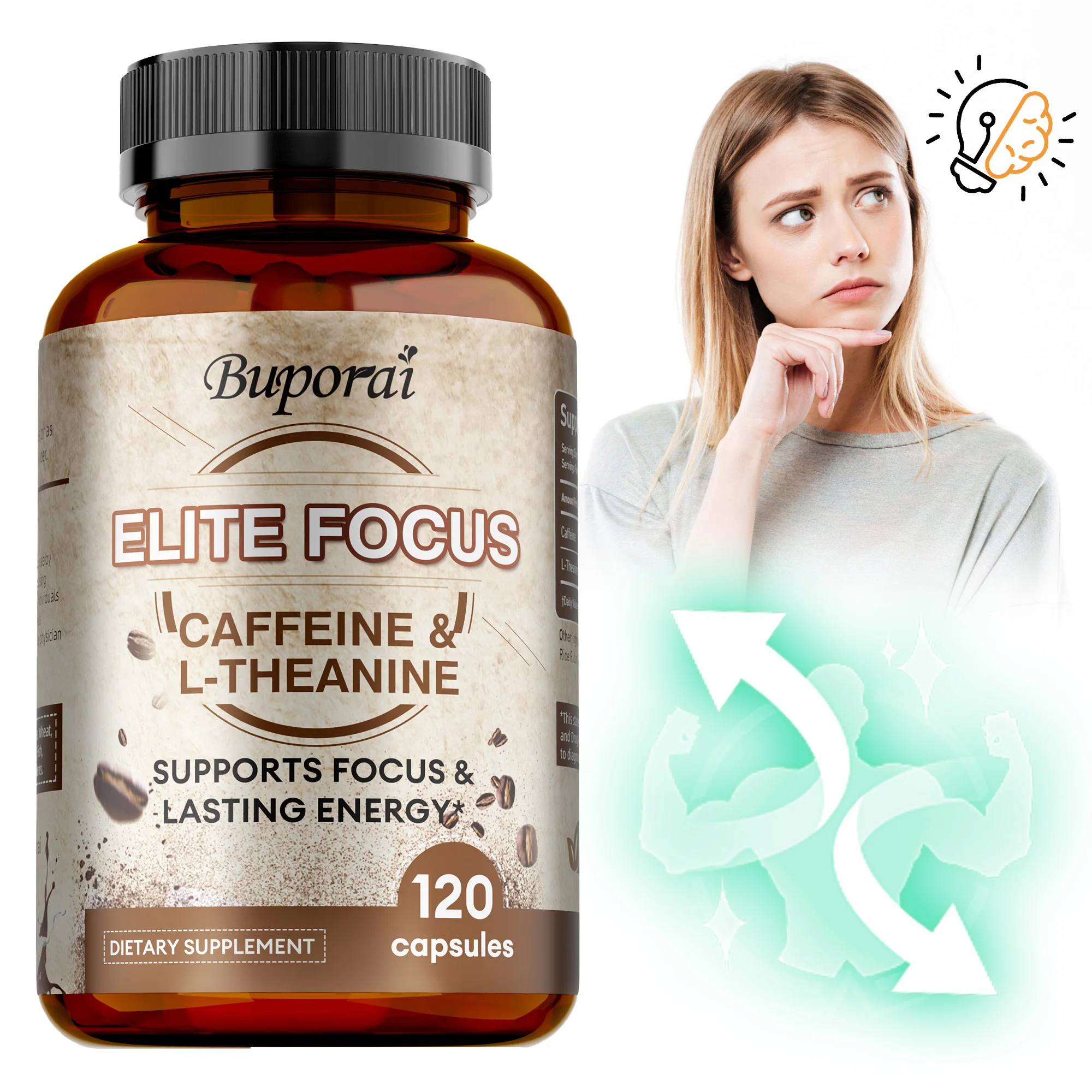 

Elite Caffeine with L-Theanine Supplements - Provides Energy and Endurance, Reduce Fatigue,for Brain Health,Enhance cognitive