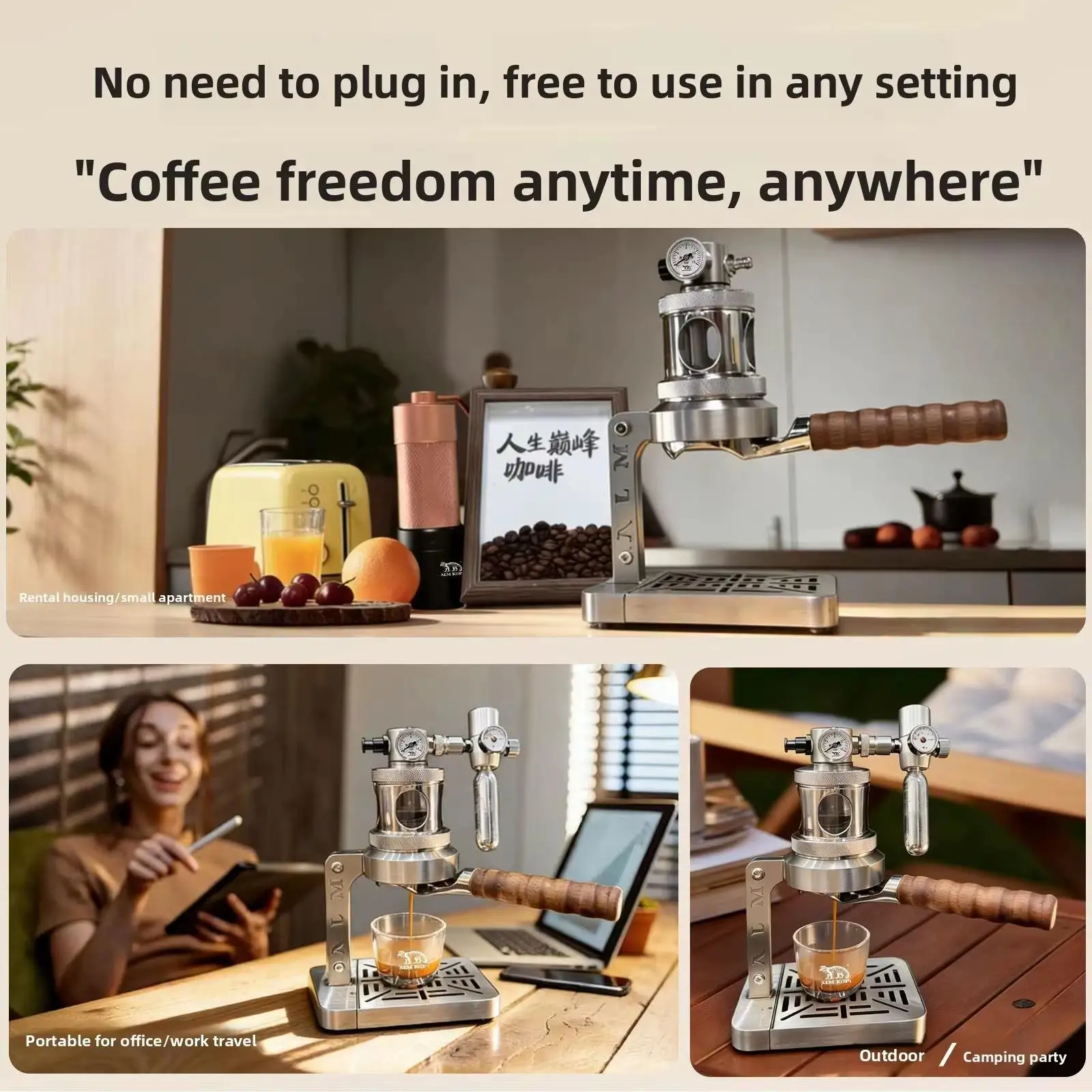 ALMKOPi Portable Manual Coffee Machine With Pressure Gauge Stainless Steel Home Coffee Machine