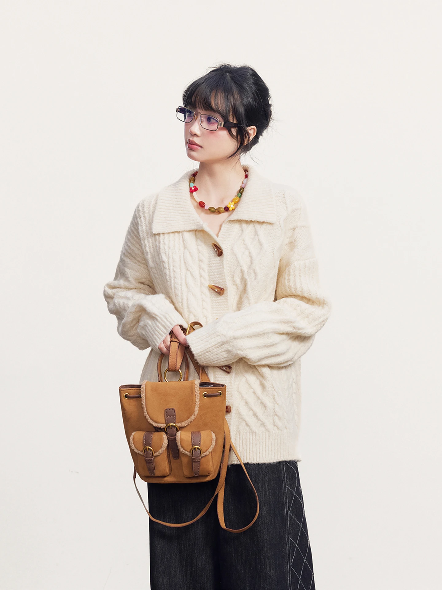 

Свободный женский вязаный кардиган с воротником на пуговицах, повседневный, в стиле Lazy Sle, для вечерних прогулок, в стиле Water Town Evening Breeze