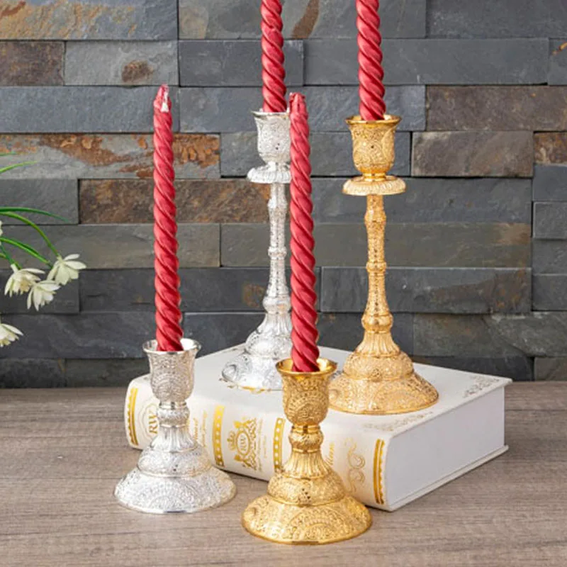 2pc European Style Metal Candlestick Candles Holders Gold Silver Dropshipping Wedding Ramadan Eid Religion Decorations Home