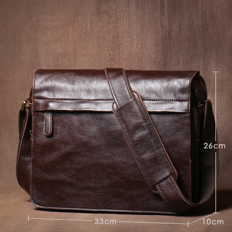 GURO Men\'s High Quality Shoulder Bag Genuine Leather Flap Messenger Bag Luxury Brand Crossbody Business Briefcase For 13″ Laptop